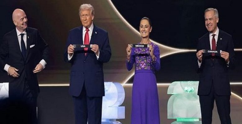 ترامب ورئيسة المكسيك ورئيس وزراء كندا يشاركون فى سحب قرعة مونديال 2026